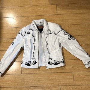 Cripple Creek Vintage White Beweled Leather Cowgirl Jacket -Size large
